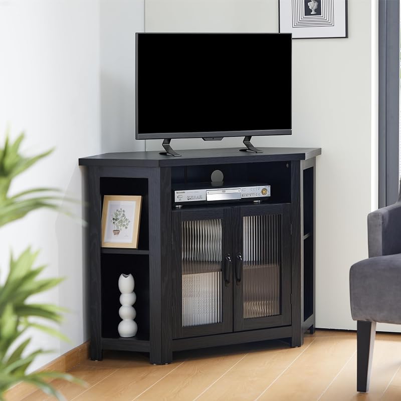 weselon Corner TV Stand for TVs up to 48 Inch, Media Entertainment Center with Storage Shelves and 2 Doors, Console Table Buffet Cabinet for Living Room Bedroom image 3