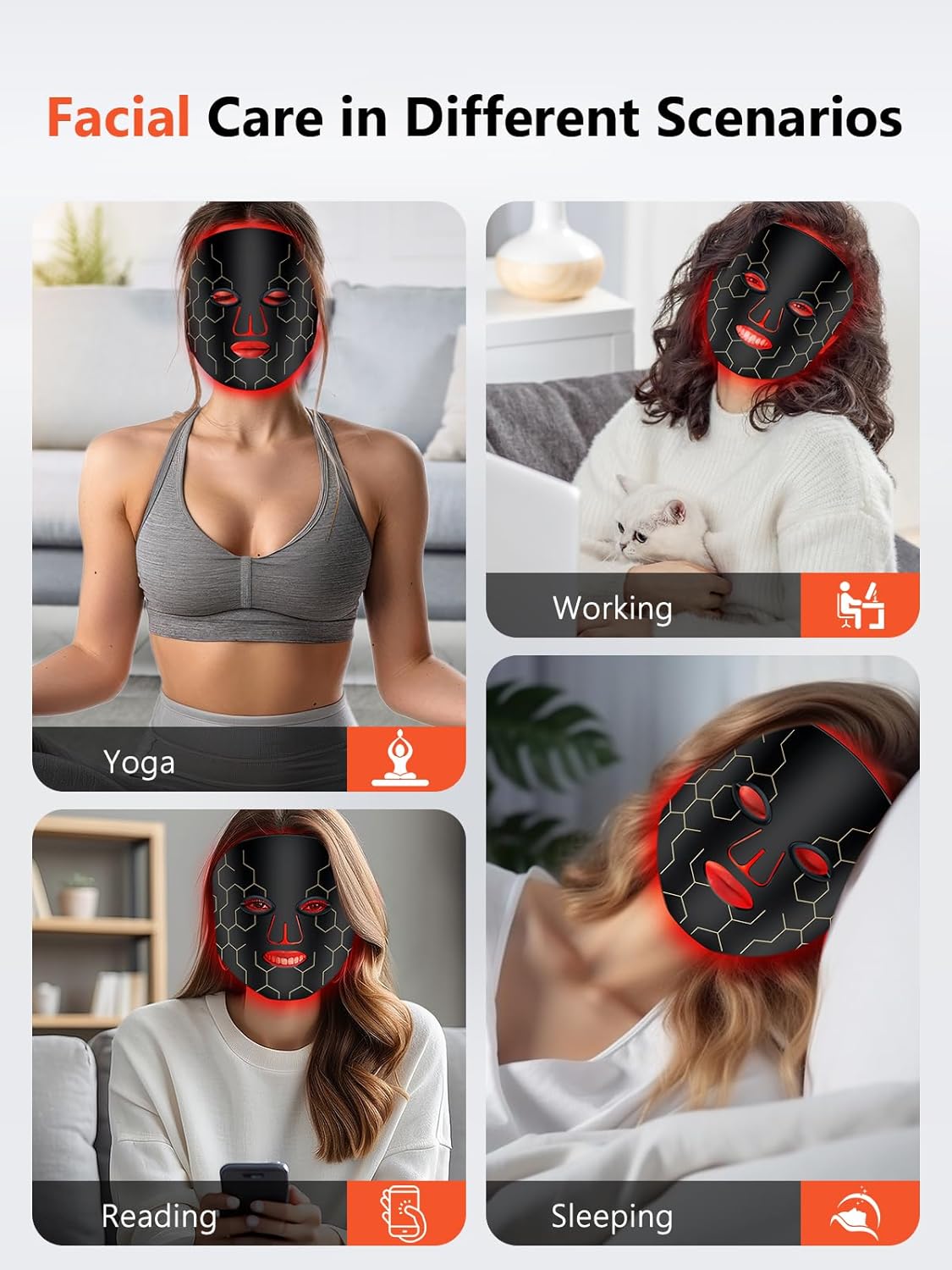 Red Light Therapy Mask for Face, 8 Modes LED Face Mask Light Therapy with 288 LEDs, 630nm & 850nm Infrared Light Therapy Mask at Home, Portable with Timer & 2600mAh Remote Control. - Image 5