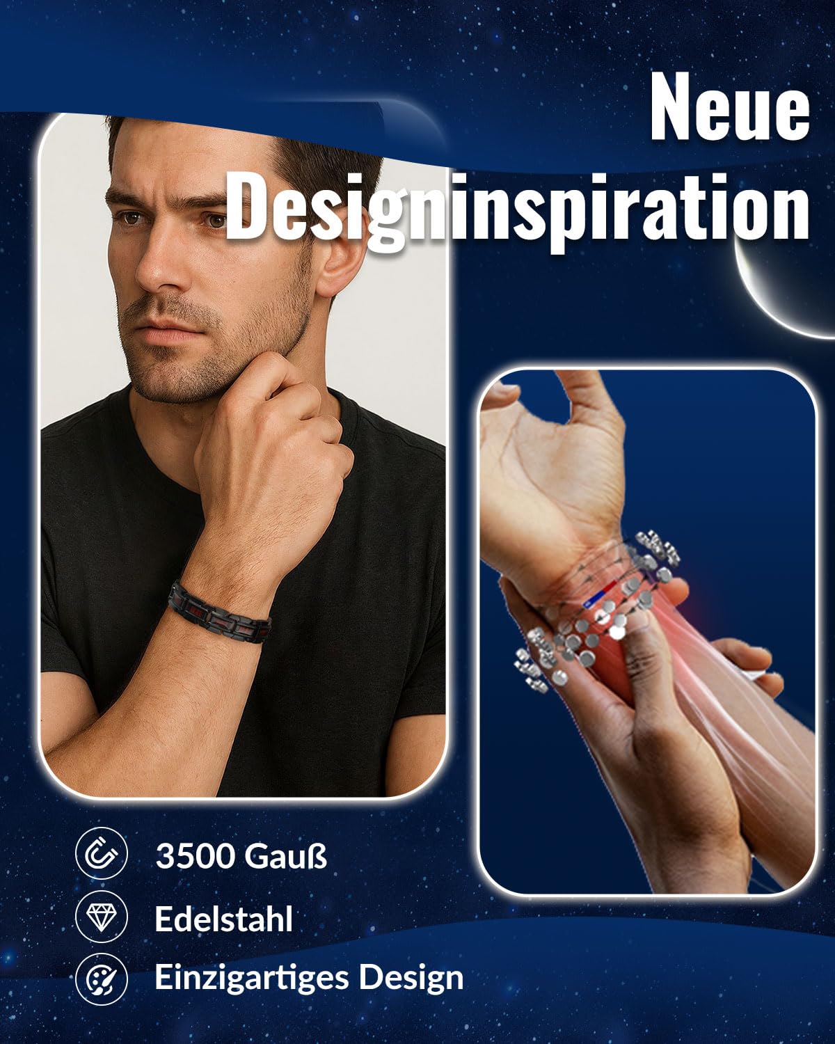 RainSo Herren Magnetarmband,Scorpion Zange Dreireihiges magnetisches Armband aus Holz und Edelstahl,Wird mit einem Werkzeug zum Entfernen von Gliedern und einer Schmuckgeschenkbox (schwarz und rot)