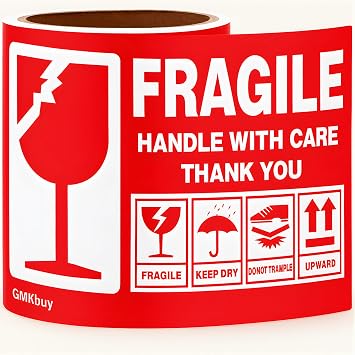 4 x 6 Inch 100 Large Fragile Stickers for Shipping & Moving Easy Tear, Permanent Adhesive, Handle with Care Stickers for Shipping Box, Carton, Parcel, Package, Pallet & More