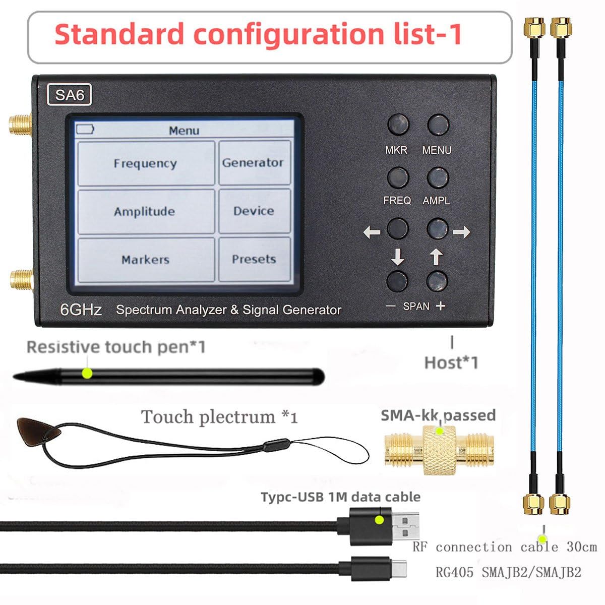 Analyseur de spectre portable 6 GHz SA6 générateur de signal, écran tactile de 3,2", WiFi 2G 4G LTE CDMA GSM 35-6200 MHz RF entrée