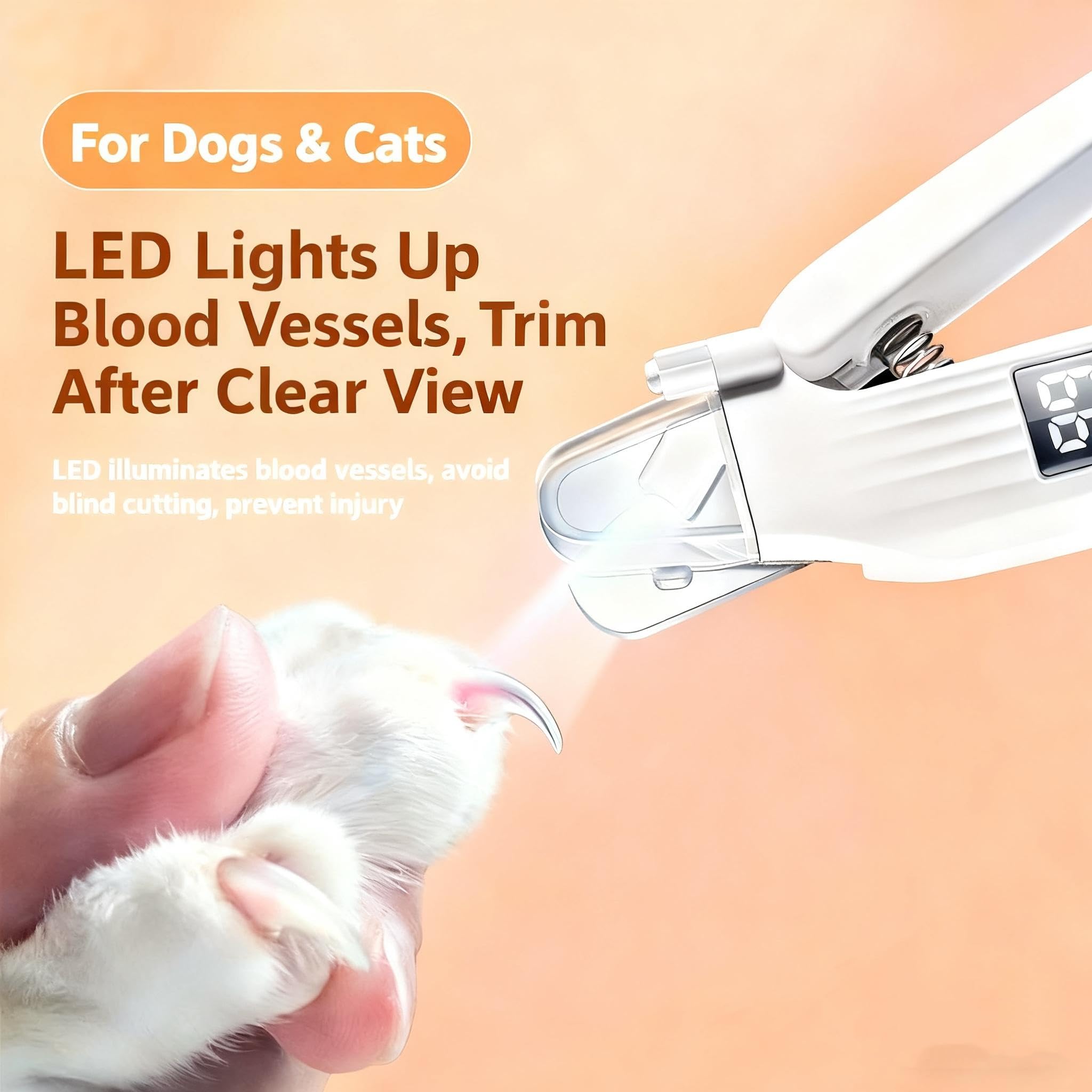 2-in-1 Dog Nail Clippers & Cat Nail Clipper with 2 LED Lights, USB Rechargeable with Smart Power Display, Low Noise Grooming Tool for Small, Medium, and Large Dog & Cat Nail Trimmer(White) - image 2