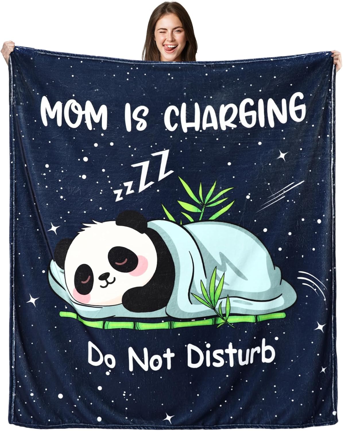 Tudomro Mom is Charging Blanket 1 Pack Funny Valentines Birthday Gifts for Mom 50"x 60" Funny Moms Blanket with Cute Panda Design Mothers Day Pregnancy Gift for Expecting Mama