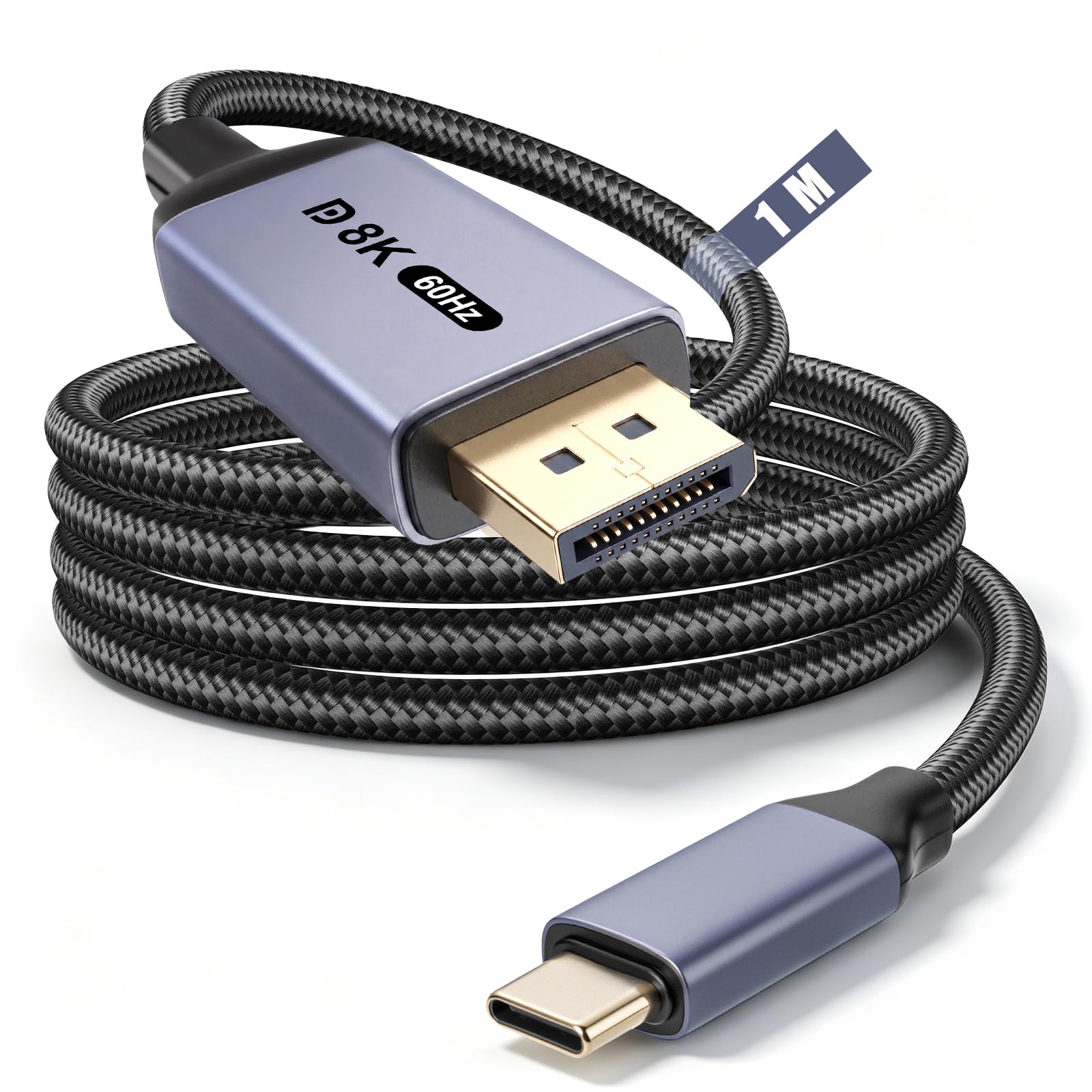 APKLVSR USB C auf DisplayPort 1.4 Kabel 8K 60Hz, 4K 240Hz HDR – USB-C DisplayPort Kabel (USB C auf DisplayPort) Kompatibel mit MacBook, iPad, iPhone 15/15Plus/15Pro/15Pro Max, Thunderbolt 3/4, 1M