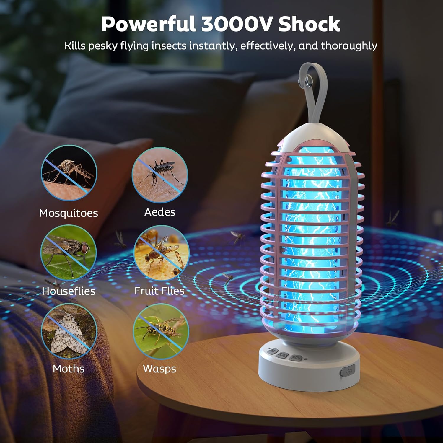 OnBeam Bug Zapper Outdoor, Mosquito Zapper Indoor Electric Fly Zapper Rechargeable Mosquito Killer with Color Changing LED Lights, Auto On/Off, 3000mAh Fly Trap for Home Backyard, Patio, Camping