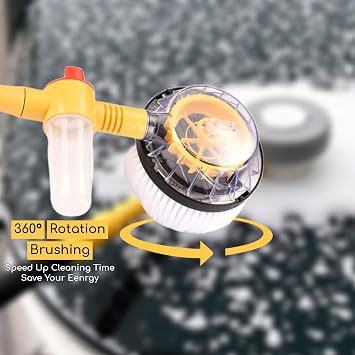Rotating Car Wash Brush with Soap Dispenser & Hose Attachment Soft Bristle Car Spin Mop Washing Scrub Brush with Long Handle Water Flow Through High Pressure Car Cleaning Brush Kit Car Wash Hose