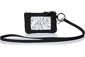 Women's Black Microfiber Zip ID Case with Lanyard