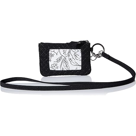 Women's Black Microfiber Zip ID Case with Lanyard