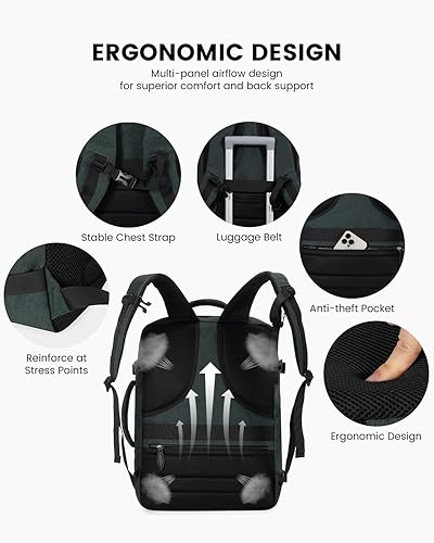 Miniatura 8 de LOVEVOOK Mochila de transporte grande de 45 litros para mujeres y hombres, aprobada por aerolíneas, mochilas de maleta grande expandible con 4 cubos