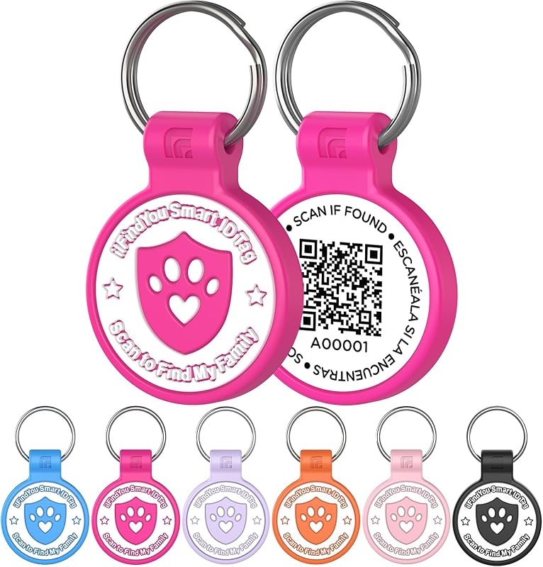 Plaquinha de Identificação para Gatos e Cães com QR Code em Silicone ILFINDYOU Rose Red, Grande
