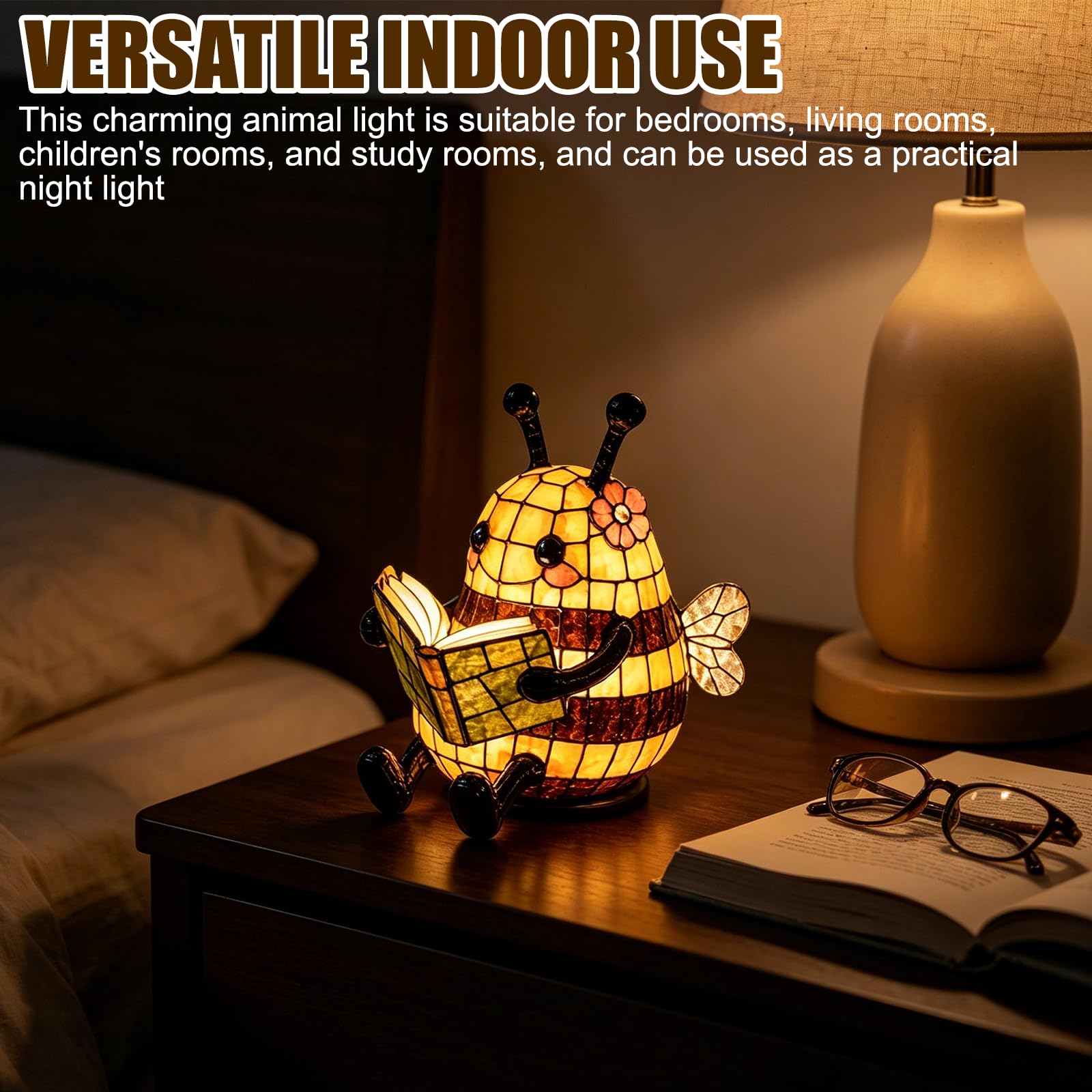Bee Reading Book Lamp,Bienen-Nachtlicht, 2026 Bienen Leselampe Niedliche 3D Tier Nachtlampe für Leser Und Buchliebhaber (3 STK)