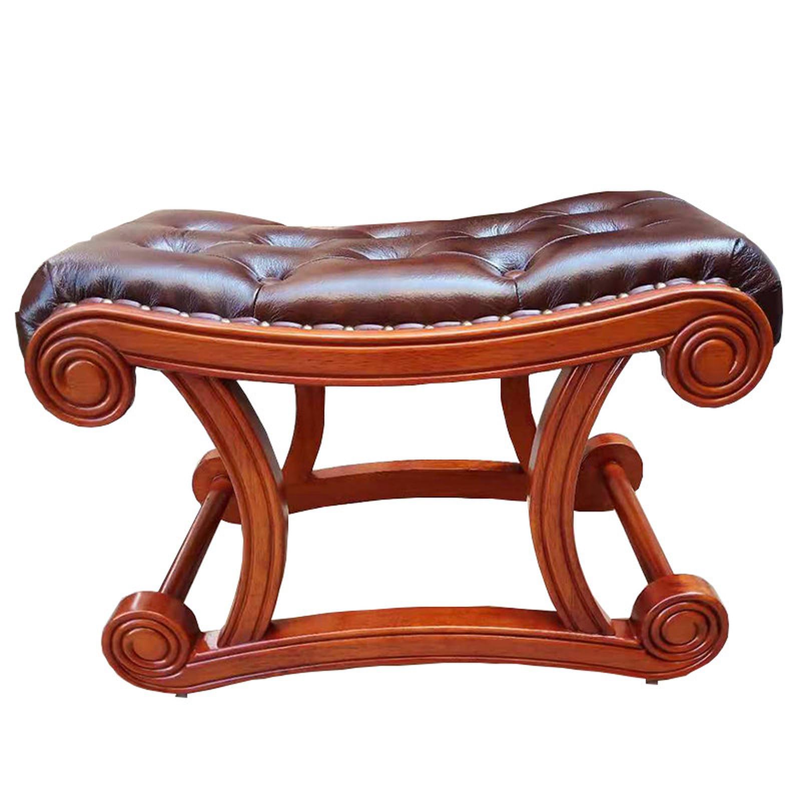 Mescxty D Vintage Leather Footrest With Woo Legs, Small Rustic Upholstere Stools,Soli Woo Ottoman Shoe Changing Bench Footstool For Living Room Bedroom(65X36x43cm, )