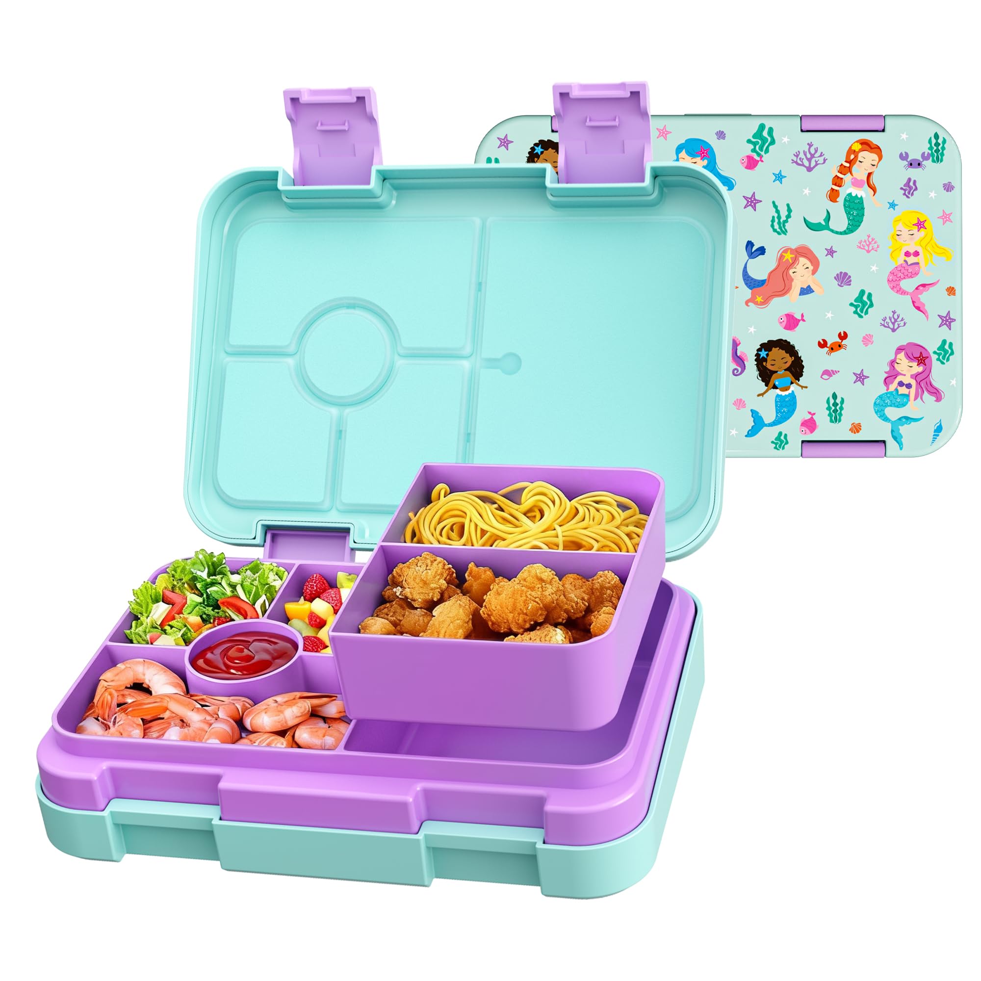 Bento Lunch Box for Kids 6 Compartments BPA Free Dishwasher Safe Back to School Snack Bento Lunch Containers