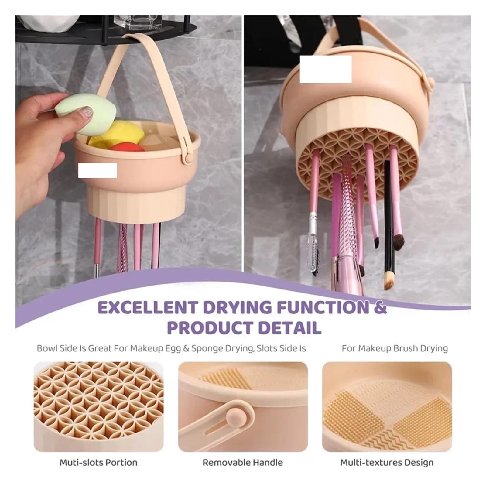 Seau de nettoyage pour pinceaux de maquillage - Outils de lavage et de séchage pour pinceaux de maquillage et houppettes de poudre (A-2L)