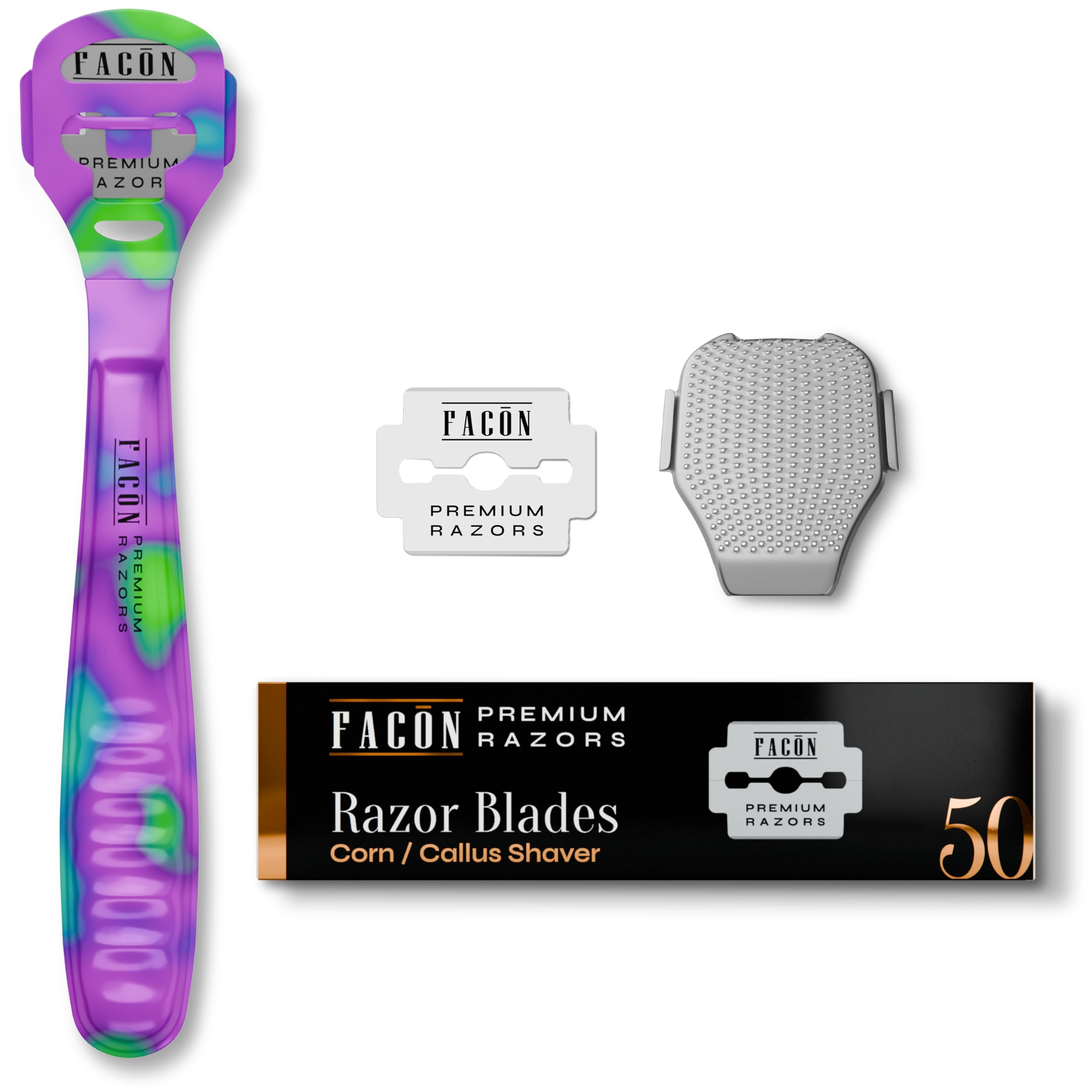 Facón Professional Callus Shaver Remover with 50 Blades, Pedicure Razor for Feet &amp; Hands, Foot Razor for Callus Removal, Callus Blade Remover, Corn Shaver, Surgical Grade Premium Stainless Steel Tool