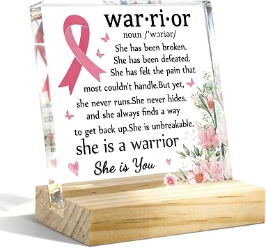 Breast Cancer Survivor Gifts for Women Breast Cancer Awareness Accessories Gifts for Cancers Patients Women Inspirational Decor Acrylic Plaque With Wooden Base