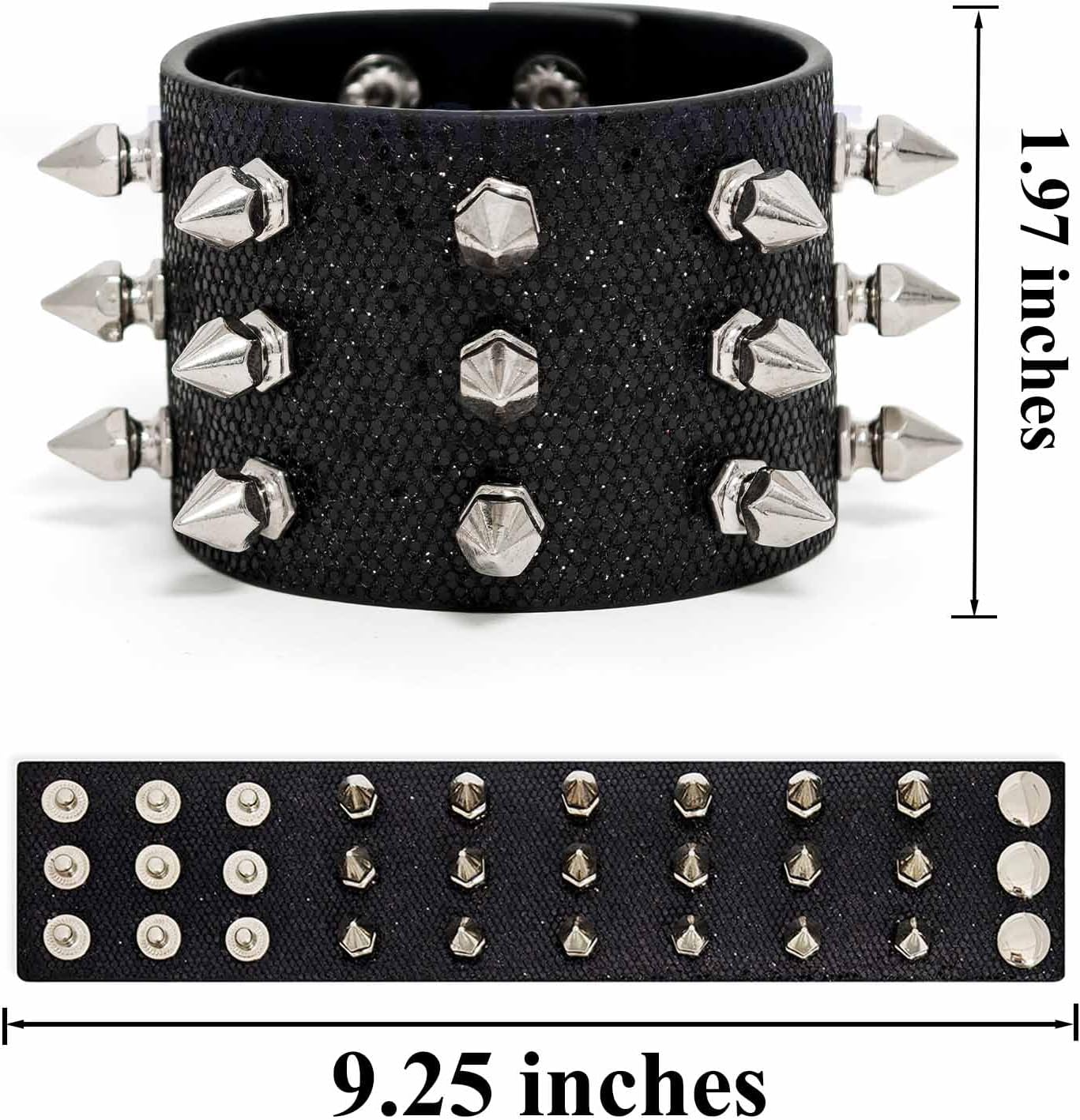 2PCS Studded Bracelet Punk Spiked Wristband Goth Wide Strap Leather Bracelets for Men Women - Image 5