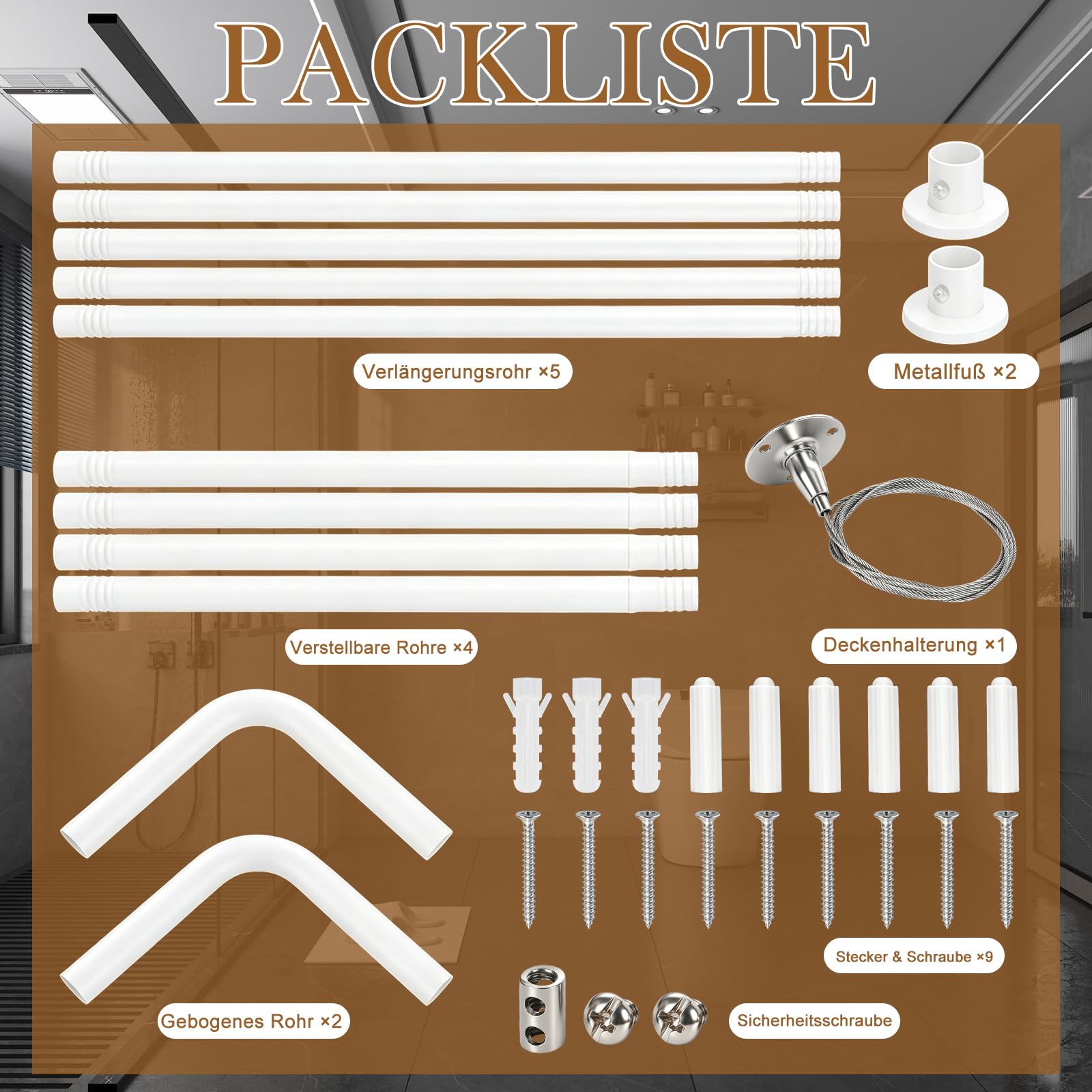 Tringle de rideau de douche en forme de U / L, flexible et réglable en acier inoxydable, barre de douche d'angle avec support de plafond pour baignoire/salle de bain, montage de perçage nécessaire, 4