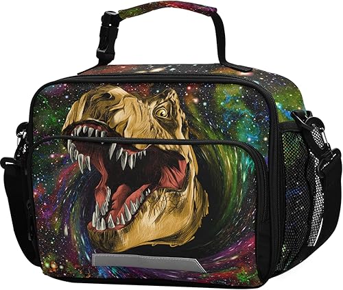 ALAZA Lonchera con diseño de galaxia y dinosaurio para niños, reutilizable, con correa para el hombro
