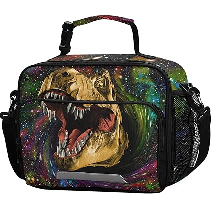 ALAZA Boys Dinosaur Galaxy Lunch Box Insulated Reusable Meal Container Box with Shoulder Strap