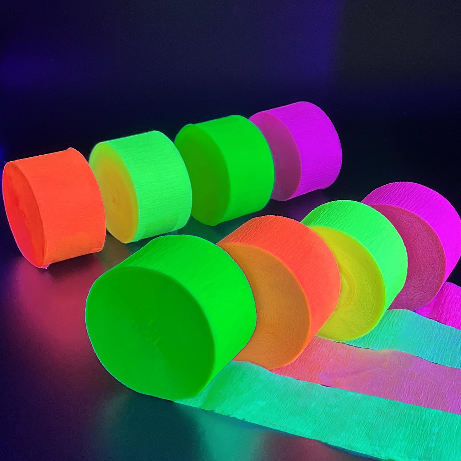 1320feet Blacklight Party Streamer Decorations 12 Rolls Glow Crepe Paper UV Reactive Fluorescent Neon Paper Streamers Glow Party Supplies and