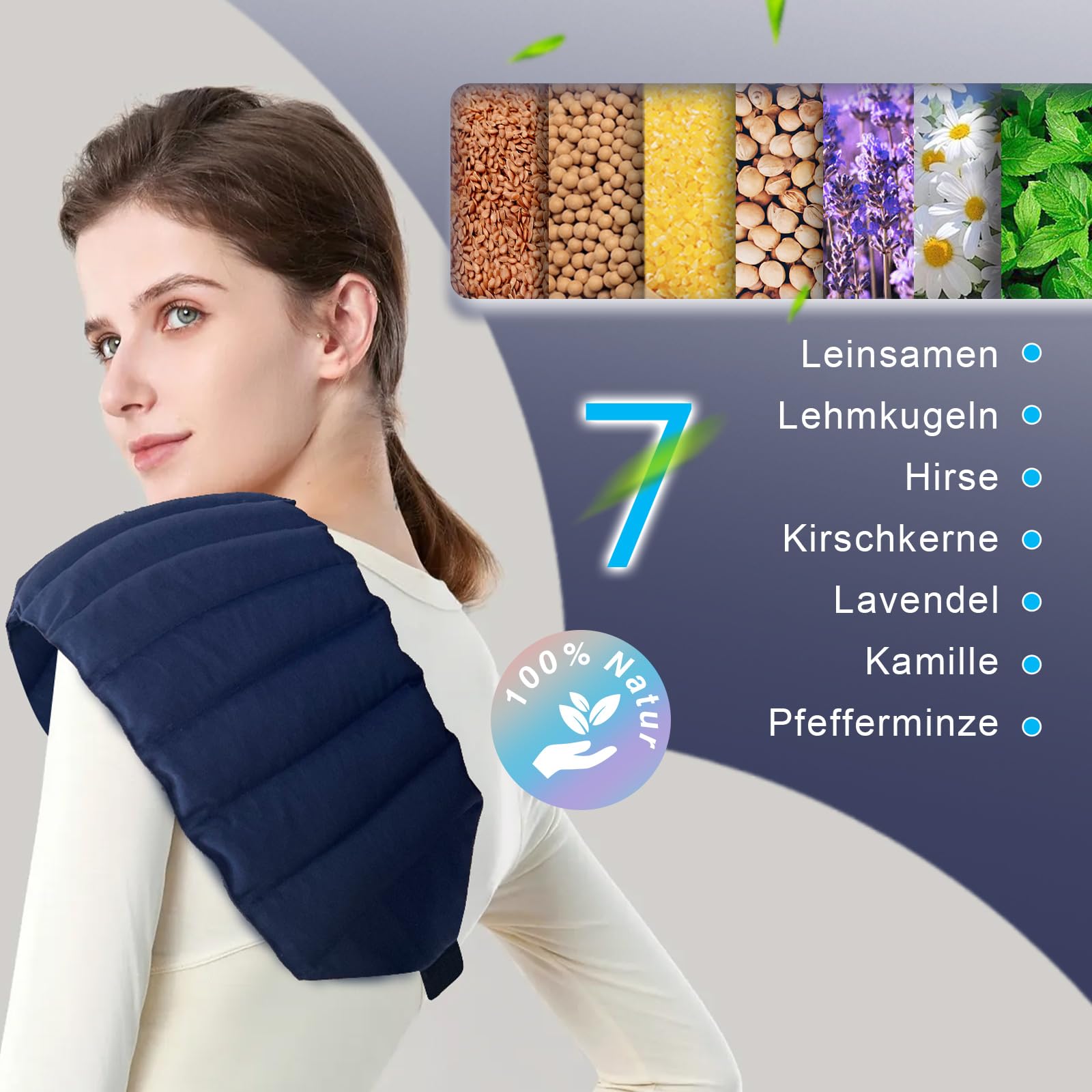 uncn Groß Kirschkernkissen mit verstellbarem Gurt, strapazierfähiges Mikrowellen-Heizkissen 19 * 78cm, Mikrowellen-Wärmekissen aus Baumwollstoff für Rücken, Nacken, Schulter