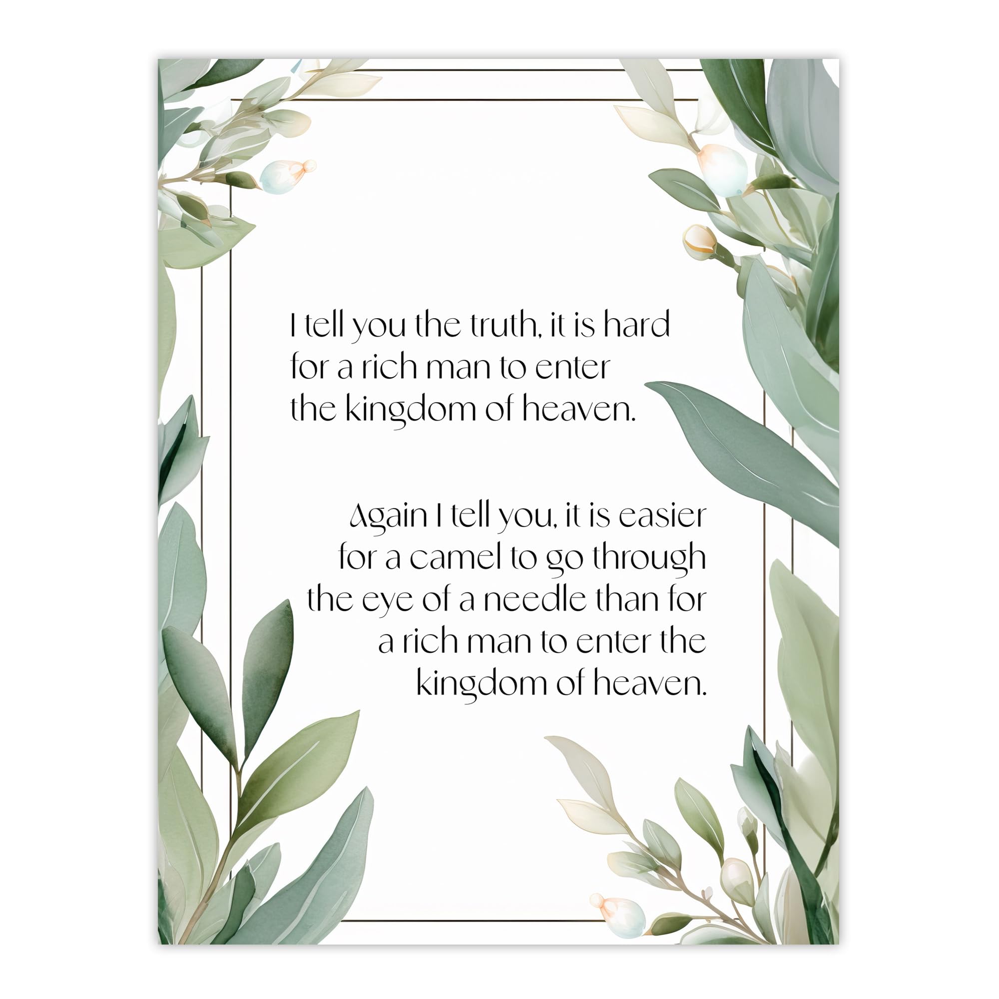 Artery8 Matthew 19:24 Jesus Christ Christian Bible Faith God Quote Green Flowers Artwork Large Wall Art Poster Print Thick Paper 18X24 Inch