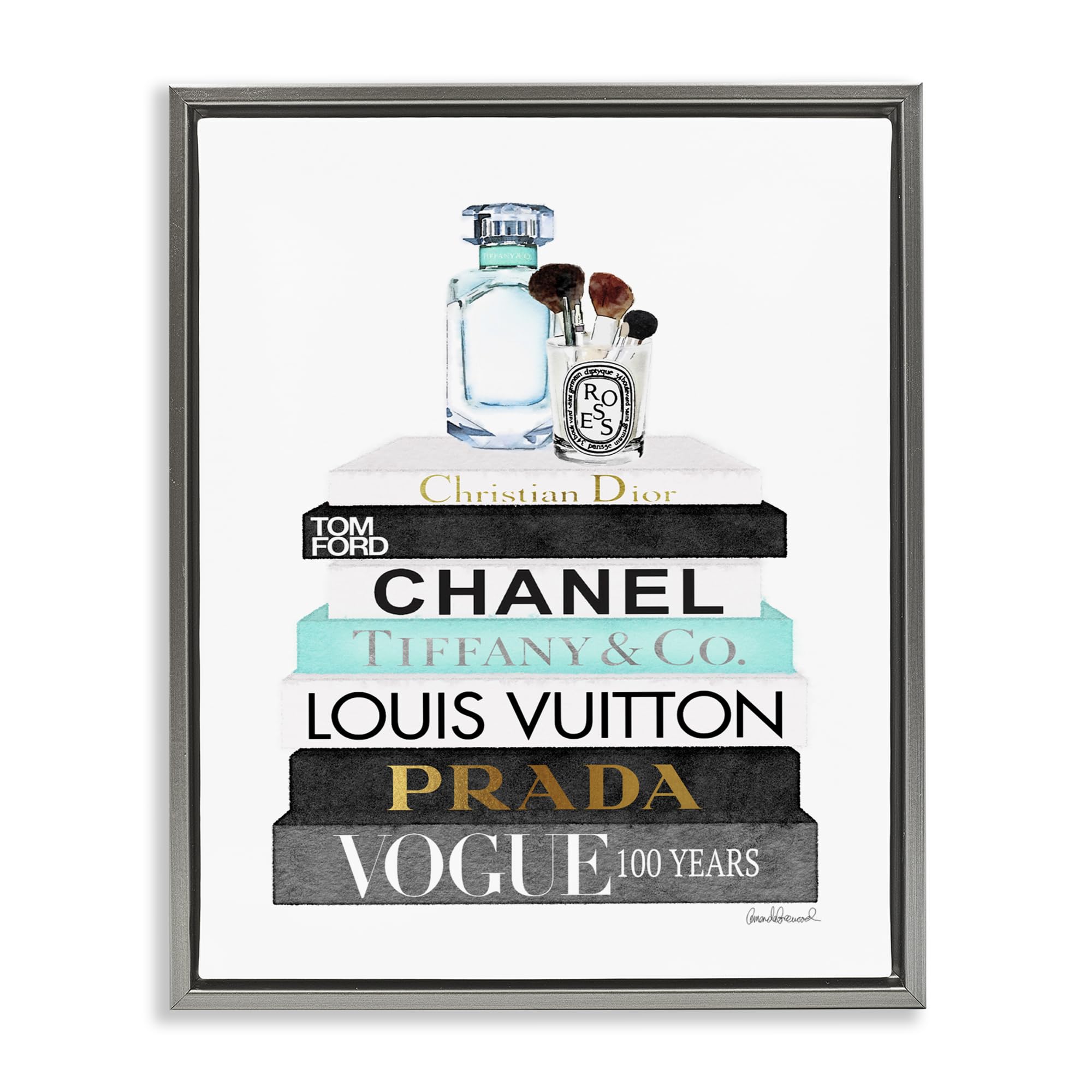 'Bookstack with Beauty Brushes'| Floating Frame Canvas Art
