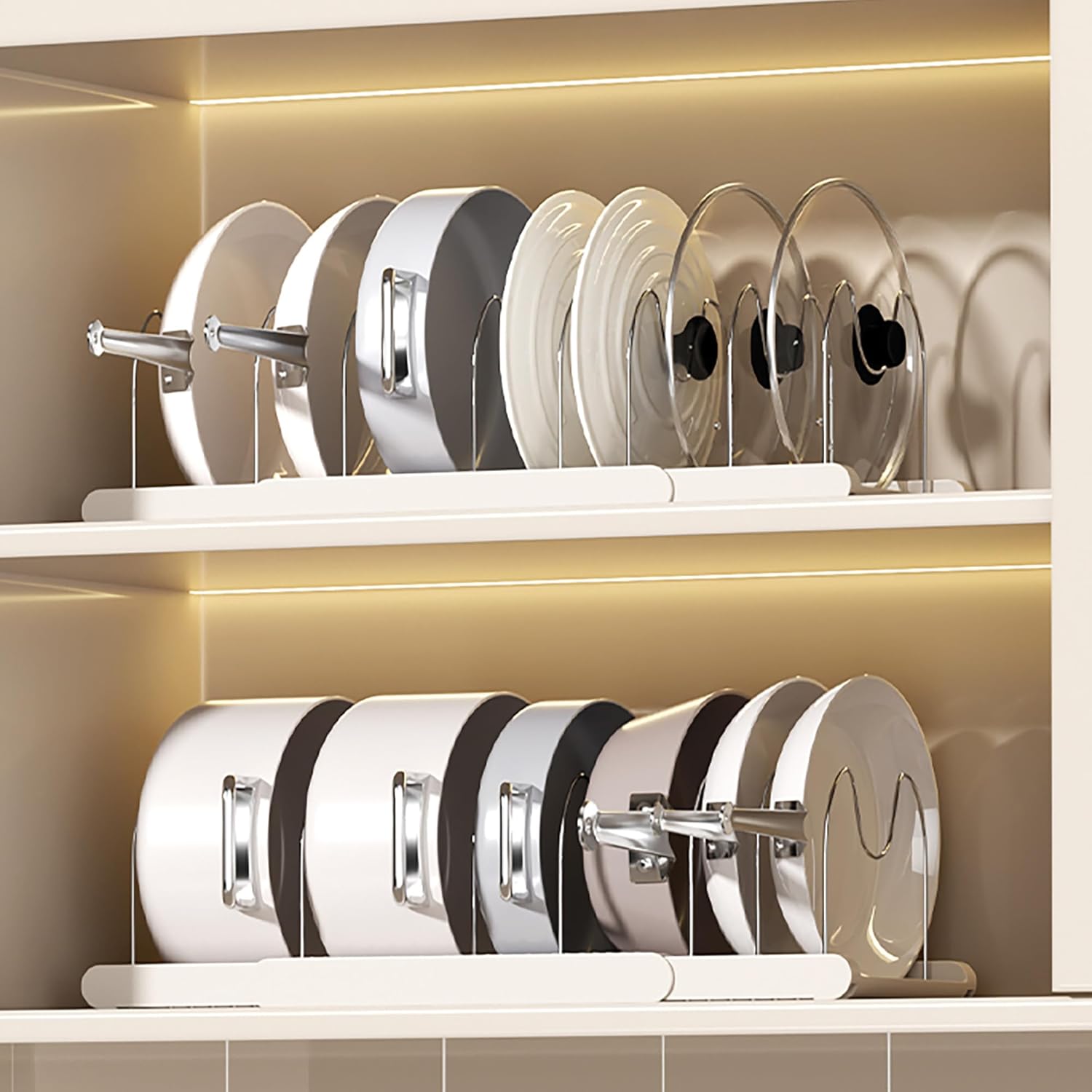 Pot Rack : Pots and Pans Organizer Under Cabinet 7 Adjustable Compartment Expandable Pot Lid Holder for Kitchen Cookware, Bakeware, Lid, Dishes, Cutting Boards,Apricot 2PCS