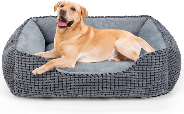 JOEJOY XL Dog Bed Large Washable Grey Pet Bed , Sraised Hund Dog Bed Or Cats Super Soft Comfy Wool Fleece PP Cotton Made Into A Hund Dog Beds For Labradors