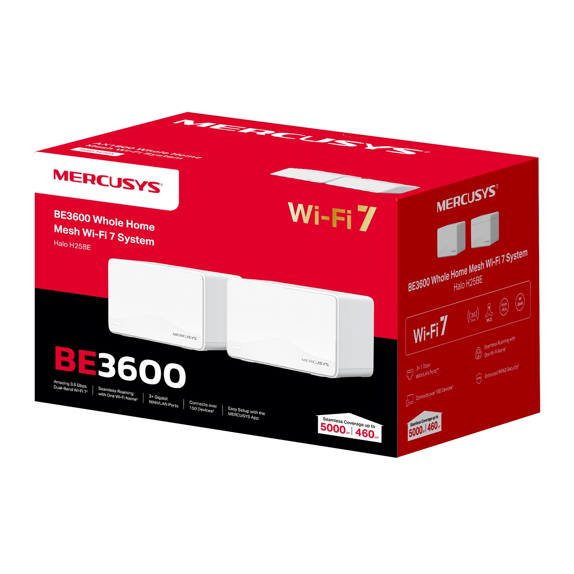 Mercusys Halo H25BE Mesh WLAN Set (2er-Pack), Wi-Fi 7 BE3600 Dualband-Router & Repeater, 3 × Gigabit-Anschlüsse pro Einheit, MU-MIMO, WPA3, Kindersicherung, empfohlen für Häuser mit 2–4 Schlafzimmern