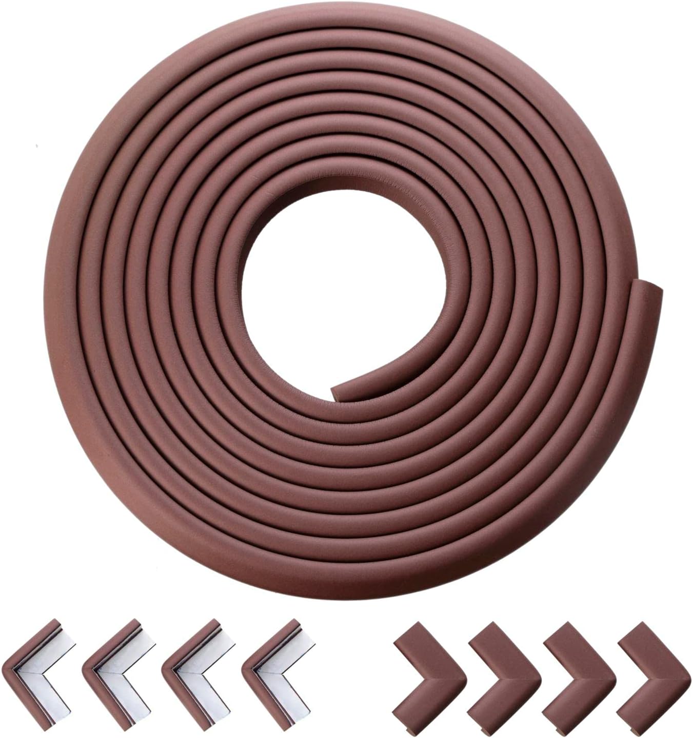 Baby Proof Edges & Corners Protector - Child Proofing Corner Edge Safety Gurards 18ft Edge + 8 Corners Kids Furniture Foam Cushion Bumpers Guard for Fireplace Table Cabinet (Coffee Brown)