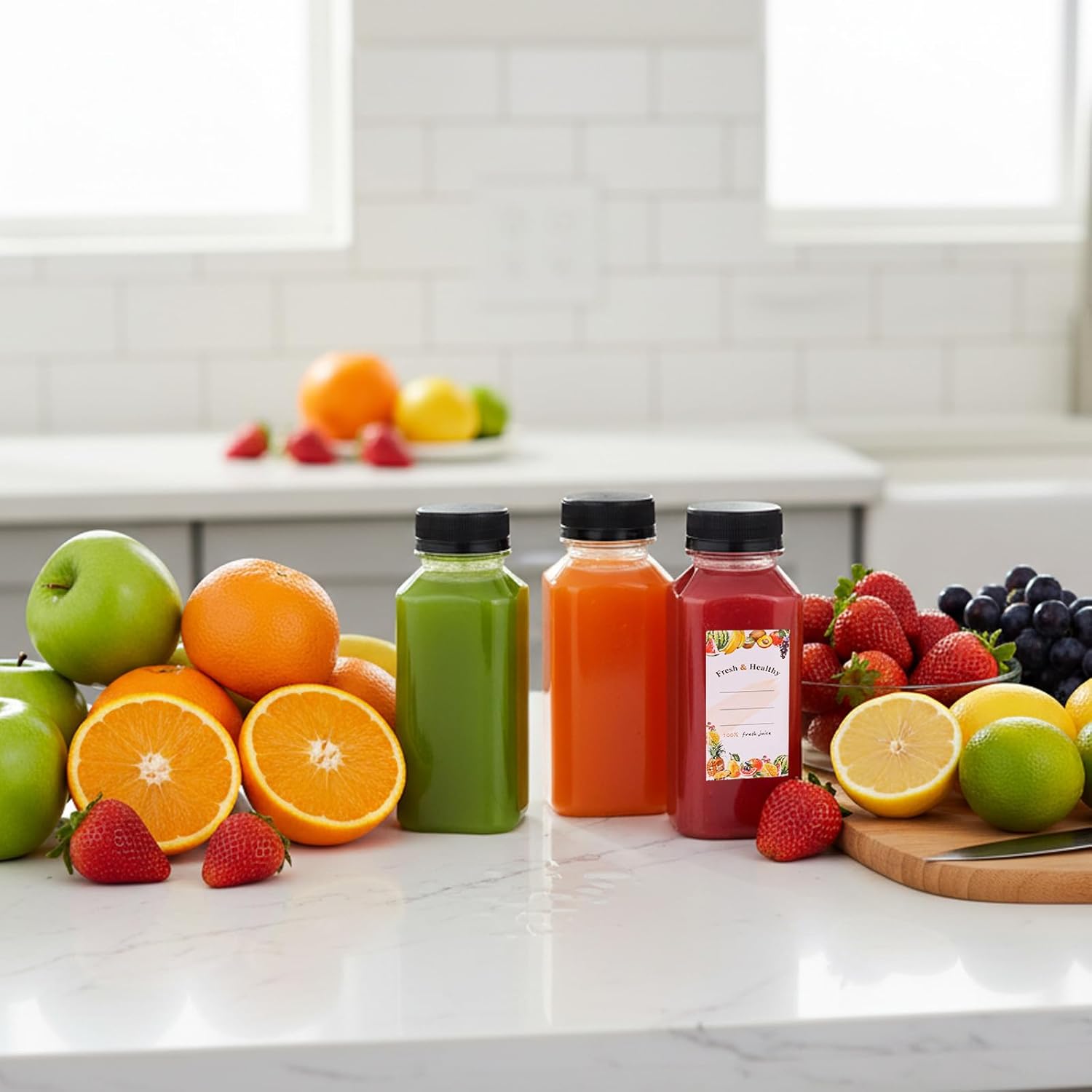 Moretoes 200pcs 8oz Plastic Juice Bottles with Caps, Clear Empty Reusable Water Bottles, Disposable Beverage Containers Bulk for Juicing Smoothies Turmeric Juice Milk and Other Beverages