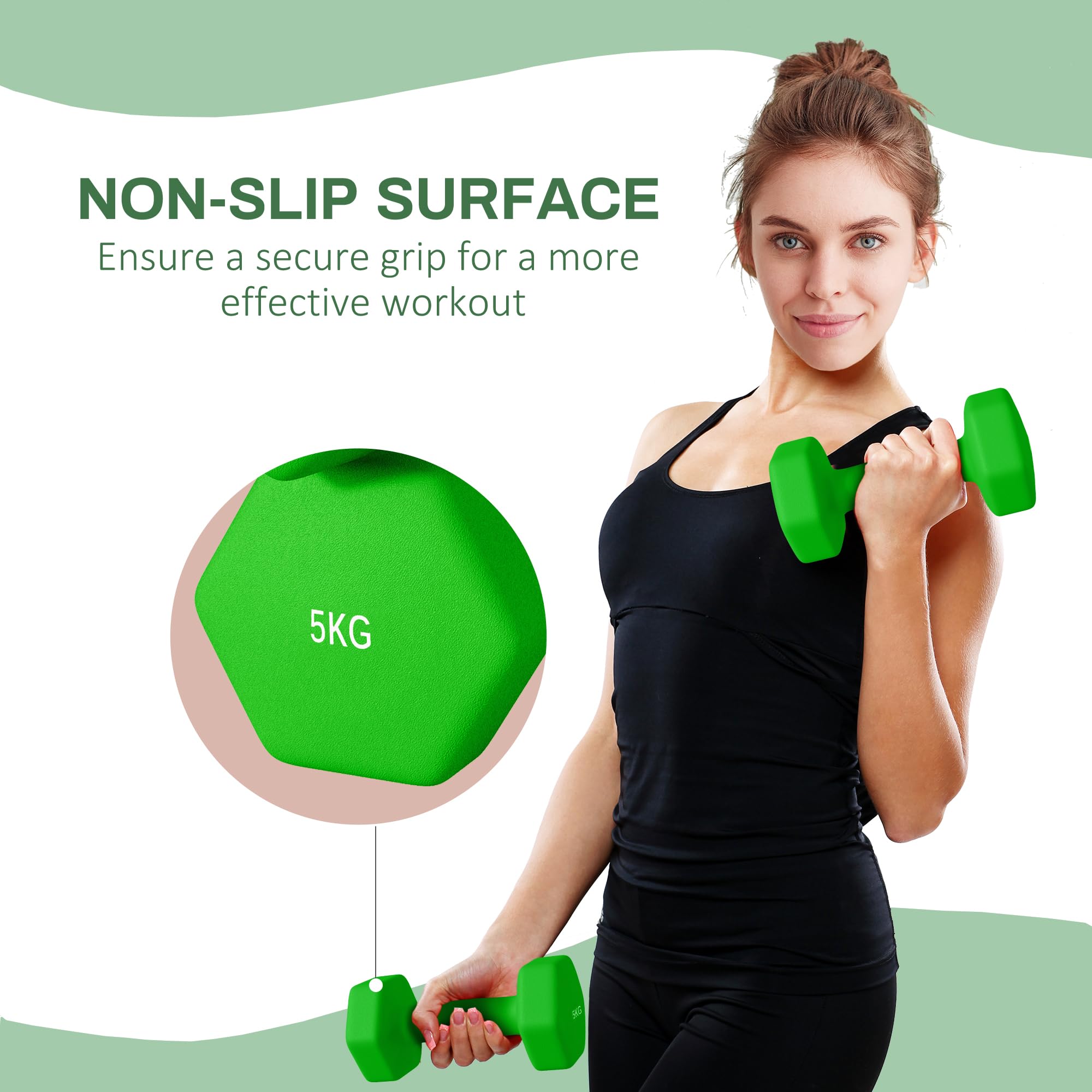 SPORTNOW Hex Dumbbells, Neoprene Weights Pair with Non-Slip Grip, Home Gym Fitness Training Equipment, 2 x 1.5kg, 2 x 2kg, 2 x 3kg, 2 x 4kg, 2 x 5kg, 2 x 6kg, Pink, Purple, Green, Blue, Orange, Grey