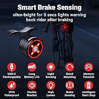 Vista 3 de Luz trasera inteligente para bicicletas, linterna de advertencia LED, luz trasera de freno para ciclismo, detección de bicicletas, bicicleta trasera