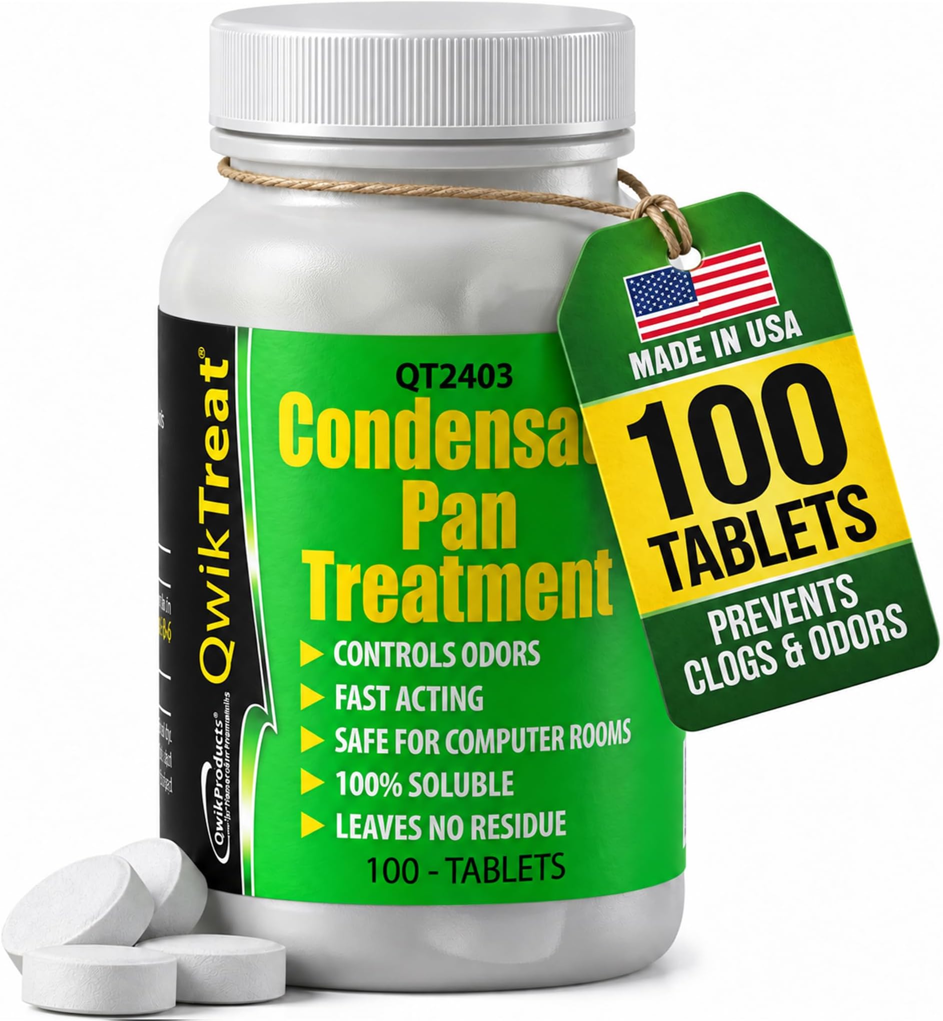 QwikTreat Condensate Pan Treatment Tablets, AC Drip Pan Tablets Air Conditioner Drain Line Cleaner, Control Odors, Overflow and Water Damage, 100 Tablets