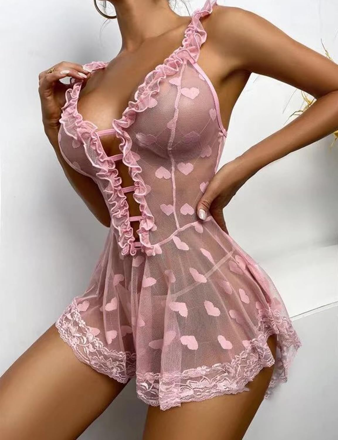 المتطور - طقم لانجيري بيبي دول تيدي من قطعتين من الدانتيل الشف... - view 4