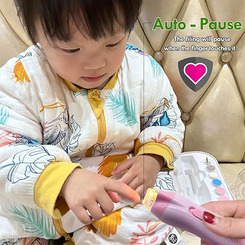 Miniatura 5 de Kit de lima de uñas eléctrica para bebés con cubierta de molinillo, cortaúñas seguro para bebés con luz LED para dedos de los pies de los niños