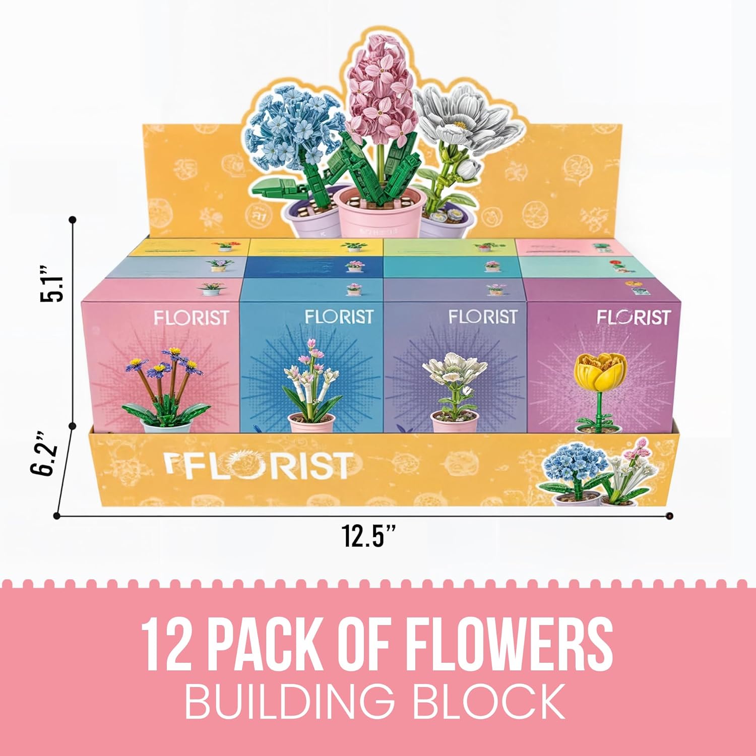 Liberty Imports 12 Pack Mini Flower Botanical Building Block Collection, Creative Flower Plant Toy Set for Kids, Home or Office Colorful Decorations
