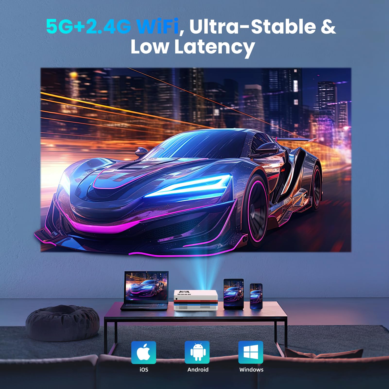 [Netflix Officially/Dolby Audio] FUDONI Smart Projector with WiFi and Bluetooth 4K, Auto Keystone& Electric Focus, 800ANSI Outdoor Projector with Apps, Built-in Netflix/YouTube/Prime Video