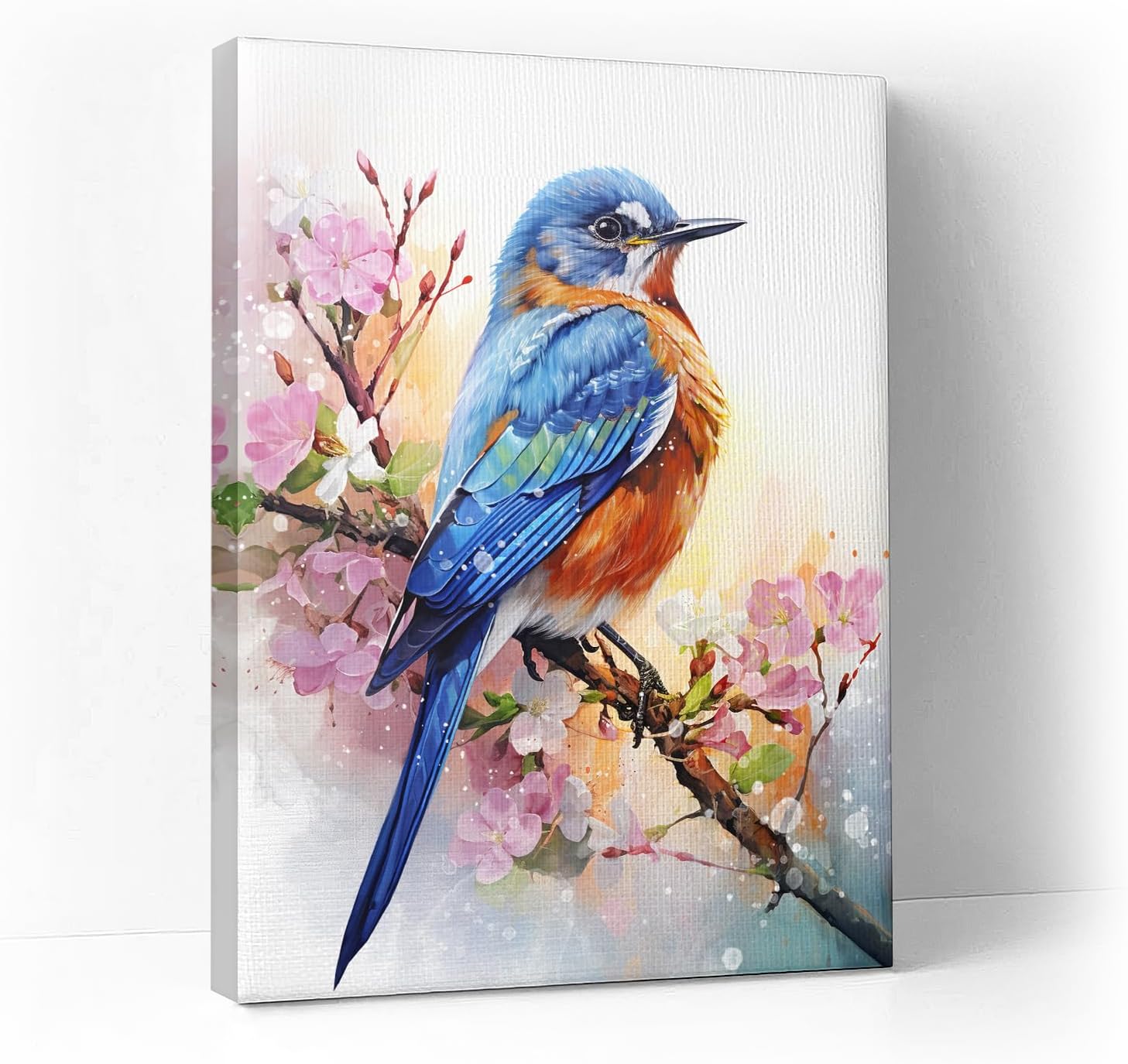 Ooeiiiy Eastern Bluebird Canvas Wall Art - Missouri State Bird Vintage Picture Poster - Framed Artwork for Bathroom, Office, Bedroom - 12''X16''