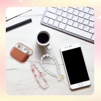 2Pcs Cute Phone Charm Wrist Strap, Pearl Bow Crystal Flower Phones Charms, Pink Stylish Phone Chain, Anti-Lost Lanyard Handmade Phones Bracelet Strap, Adorable Charms for Women Girls