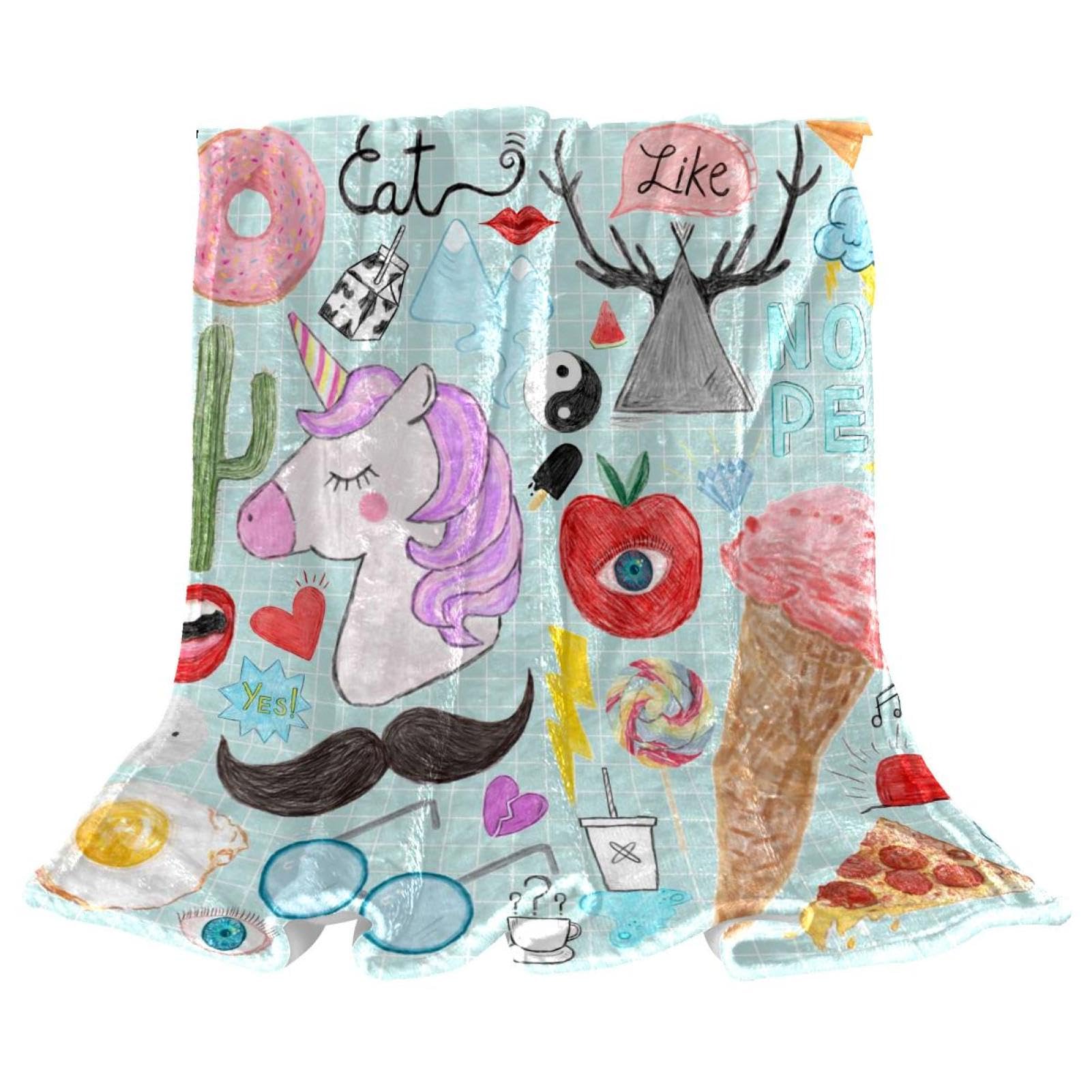 Couverture polaire licorne et crème glacée lit canapé 150x200cm