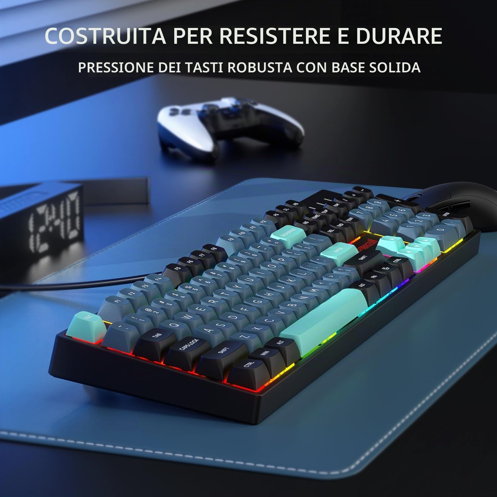 Redragon K582 SE Tastiera Gioco RGB 104 Tasti Hot-Swap PBT US | tastiera gioco RGB cablata 104 tasti meccanica hot-swap migliorata riduzione rumore tasti PBT colori misti US layout