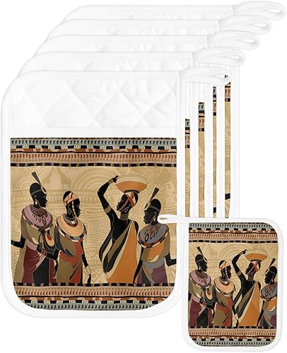 Miniatura 1 de Juego de 4 soportes para ollas de cocina para mujer africana, antideslizantes y aislantes de calor, juego de agarraderas de tela de toalla con