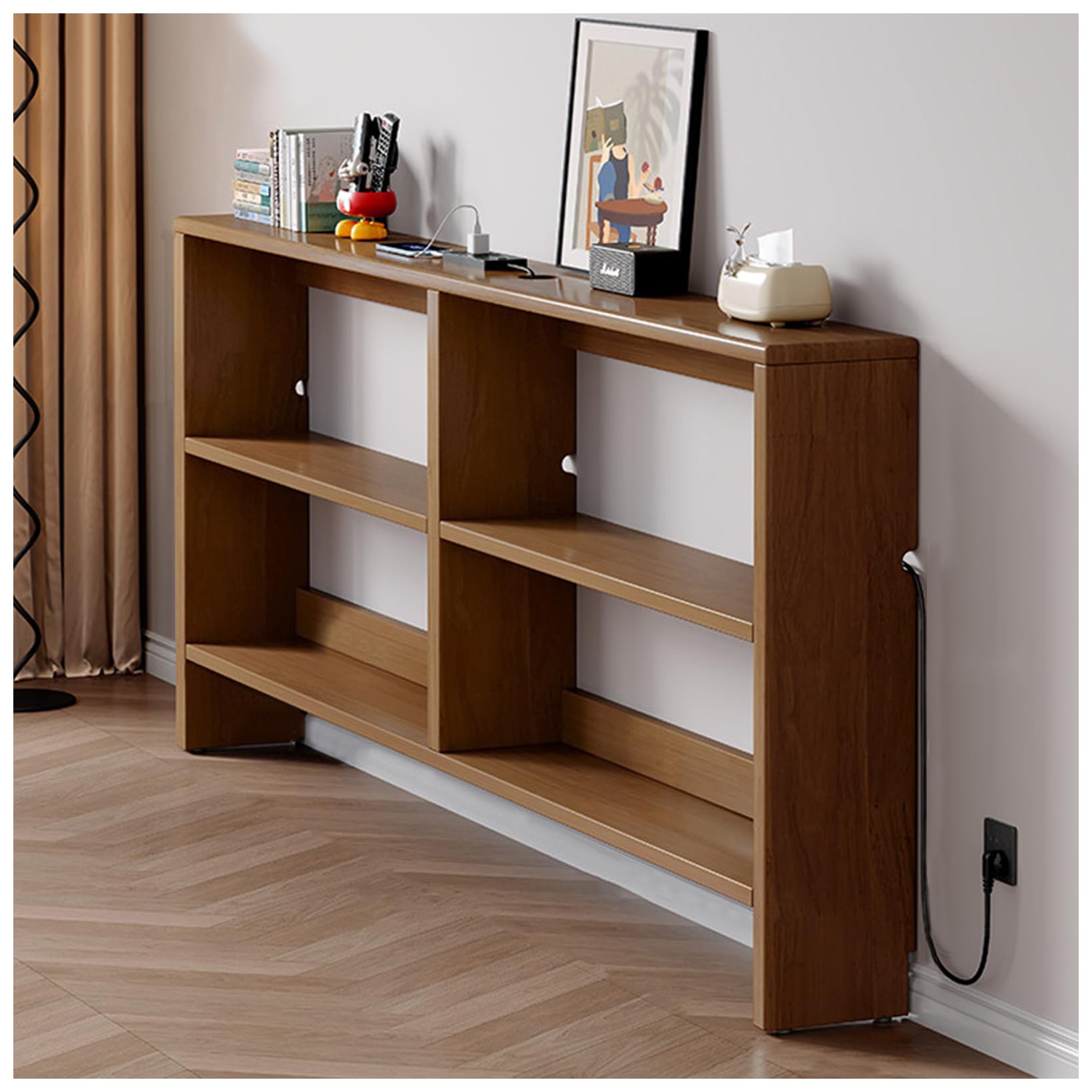 uofgcru Narrow Sofa Table Console Table for Behind Couch, Solid Wood Sofa Back Storage Shelf 2 Tier Slim Accent Table for Entryway, Front Hall, Hallway, Living Room(Brown - 100x15x86cm)