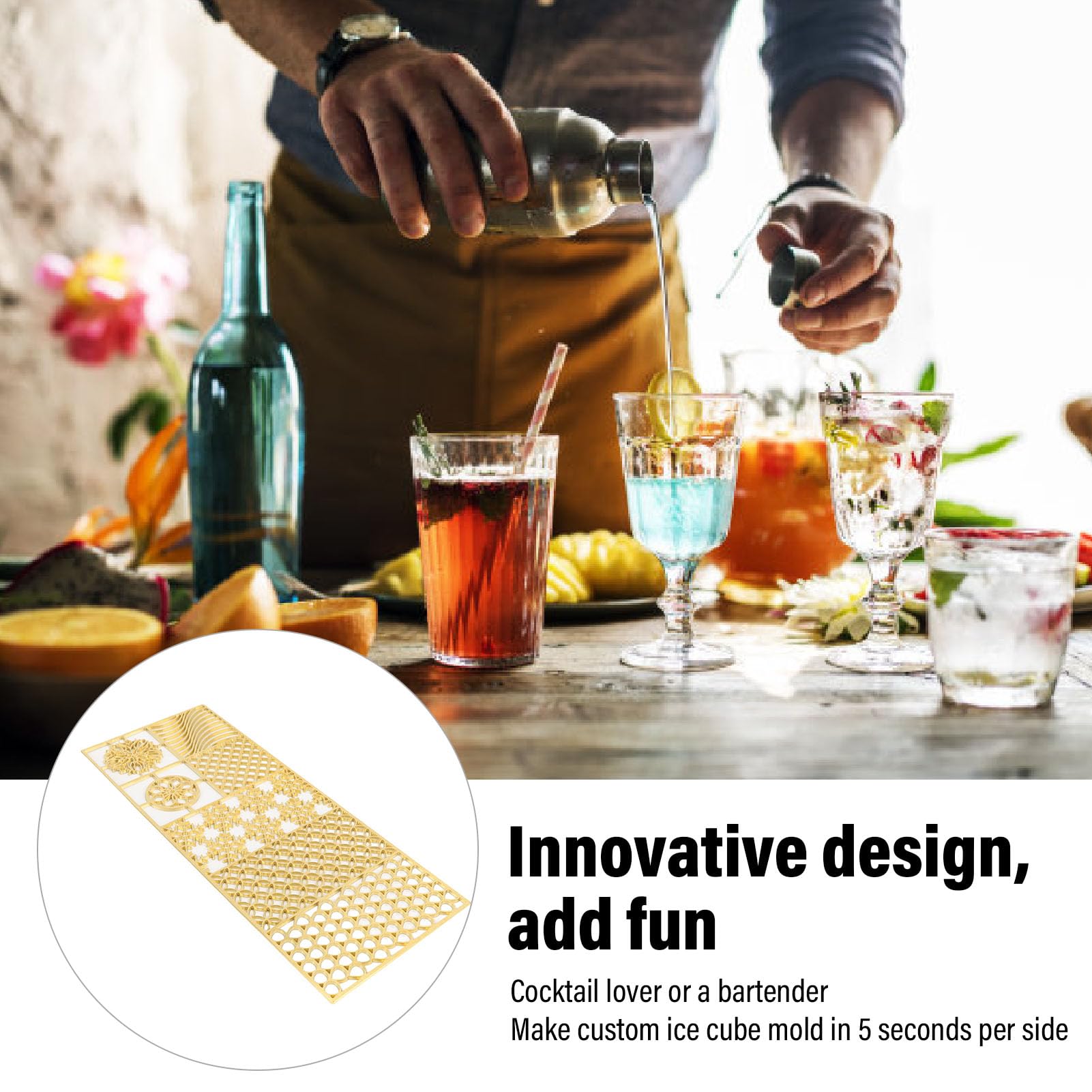 Molde para Sellos de Cubitos de Hielo de Cobre, Bandeja única para Prensar Whisky y Cóctel, Accesorios de Barman, Ideal para Suministros para Fiestas en Casa (E01)