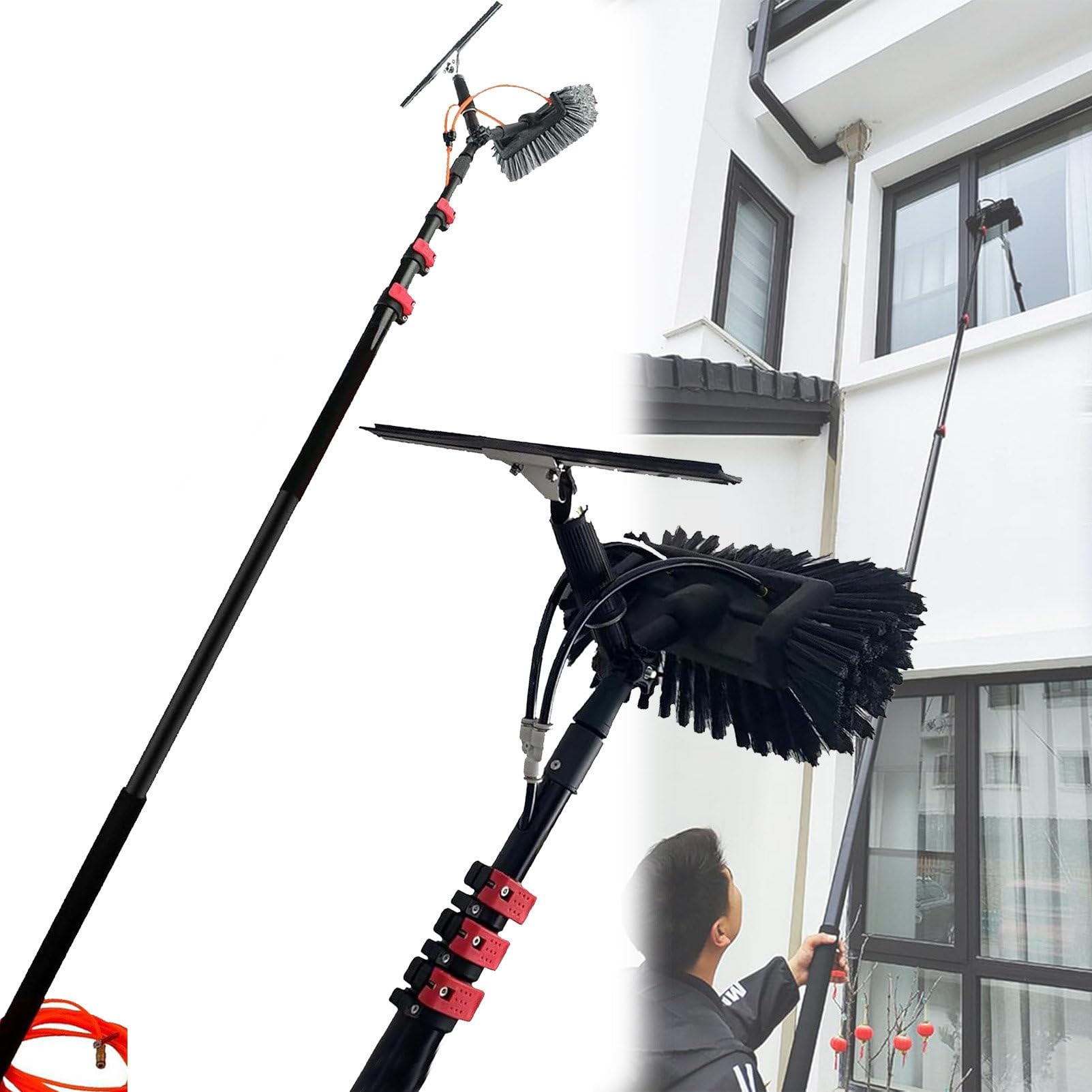 Teleskopowa szczotka do czyszczenia paneli słonecznych z raklą zasilaną wodą, idealna do wydajnego czyszczenia paneli fotowoltaicznych i ciężarówek, zasięg 5-12 m i lekka