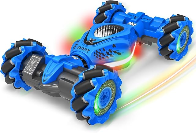 Fosgoit RC Voiture Gesture Sensing Stunt Car, Jouets pour les garçons filles 6-12, Meilleurs Cadeaux pour les enfants garçons 6 7 8 9 10 11 12 Années, 2,4GHz 4WD RC Jouet hors route 360° Rotation de la drift tout-terrain avec la musique des lumières