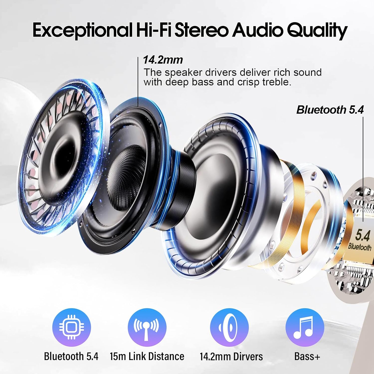 Wireless Earbuds, Bluetooth 5.4 Headphones Multi-Function Touch Screen with 5 EQ Modes, 48H Ear Buds Bass Stereo with ANC Noise Cancelling/Transparency Mode, IPX7 Bluetooth Earbuds, Off White - Image 3